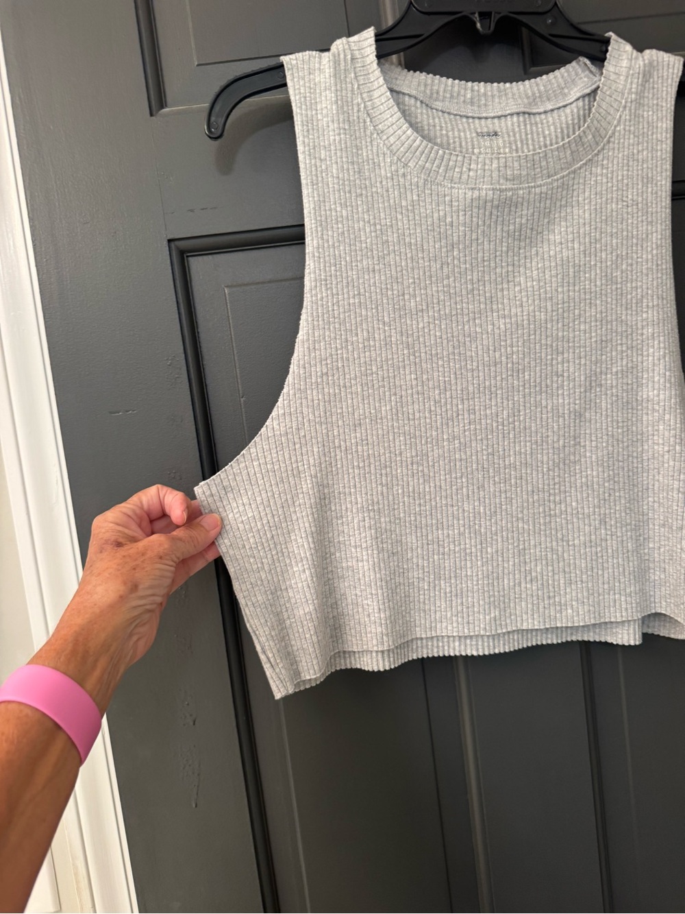 aerie Light Gray Ribbed Cropped Tank - Picture 2 of 4